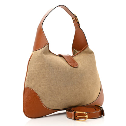 Gucci Canvas Textured Dollar Calfskin Large Aphrodite Shoulder Bag Beige Tan 3 of 12