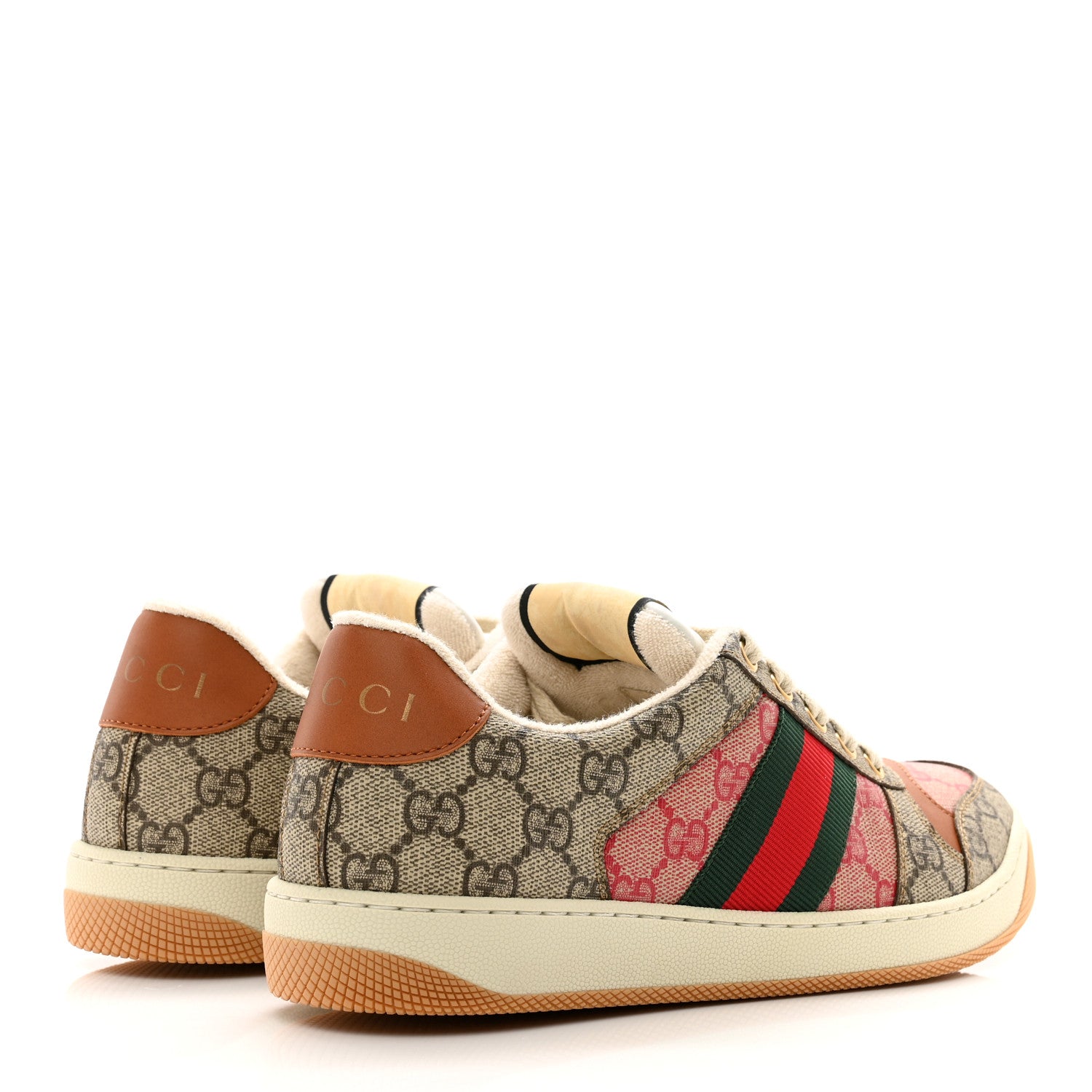 Gucci GG Supreme Monogram Harness Calfskin Web Womens Screener Sneakers 39.5 Beige Ebony Rosso Harness Brown 4 of 9