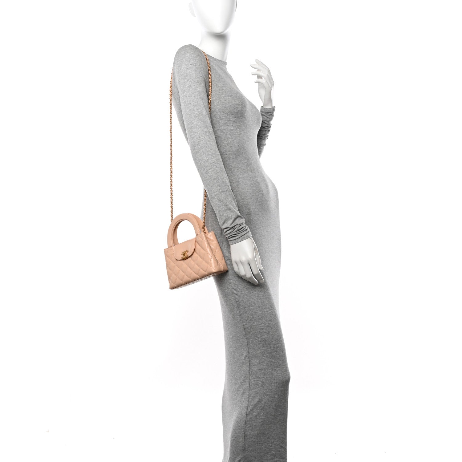 Chanel Shiny Aged Calfskin Quilted Nano Kelly Shopper Beige 3 of 10