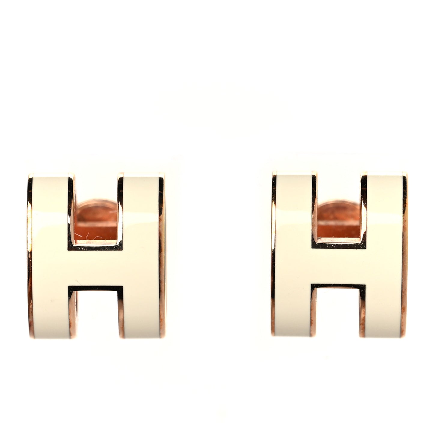 Rose Gold Lacquered Pop H Earrings White
