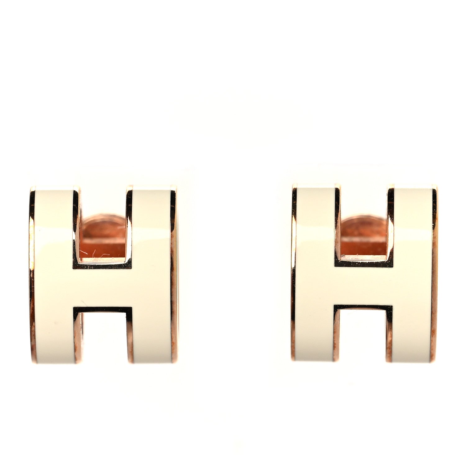 Hermes Rose Gold Lacquered Pop H Earrings White 1 of 4