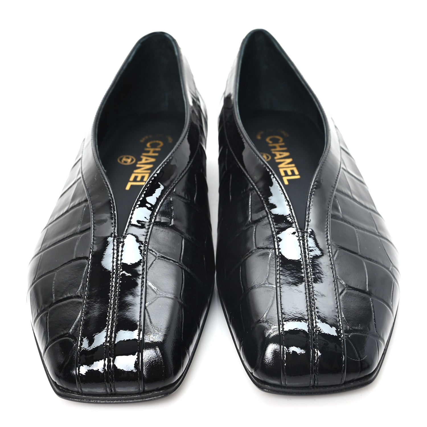 Chanel Patent Calfskin Crocodile Embossed Ballet Flats 36 Black 3 of 10