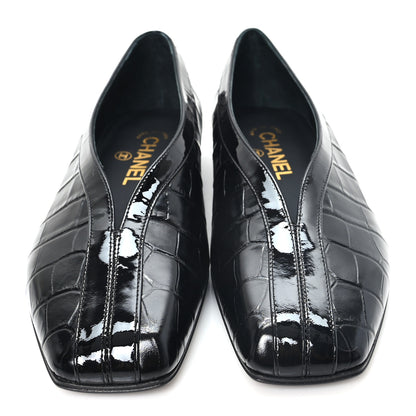 Chanel Patent Calfskin Crocodile Embossed Ballet Flats 36 Black 3 of 10