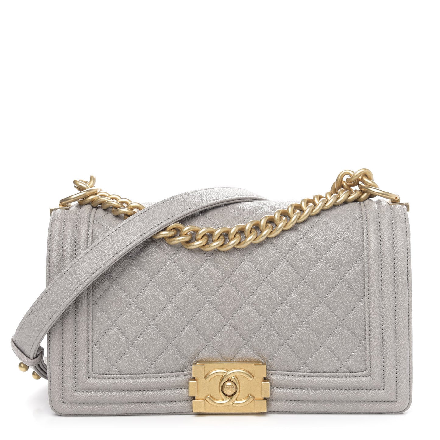 Caviar Quilted Medium Boy Flap Grey