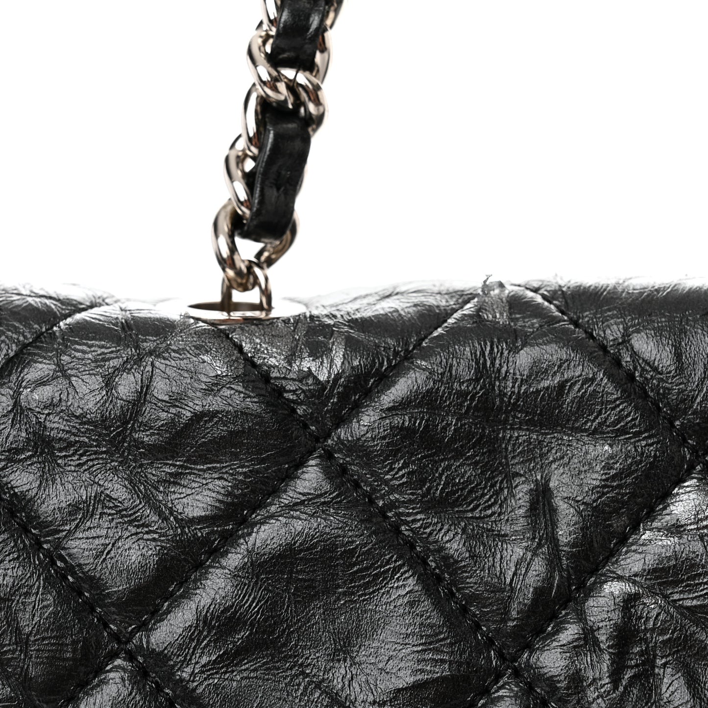 Metallic Crumpled Calfskin Big Bang Large Flap Bag Black