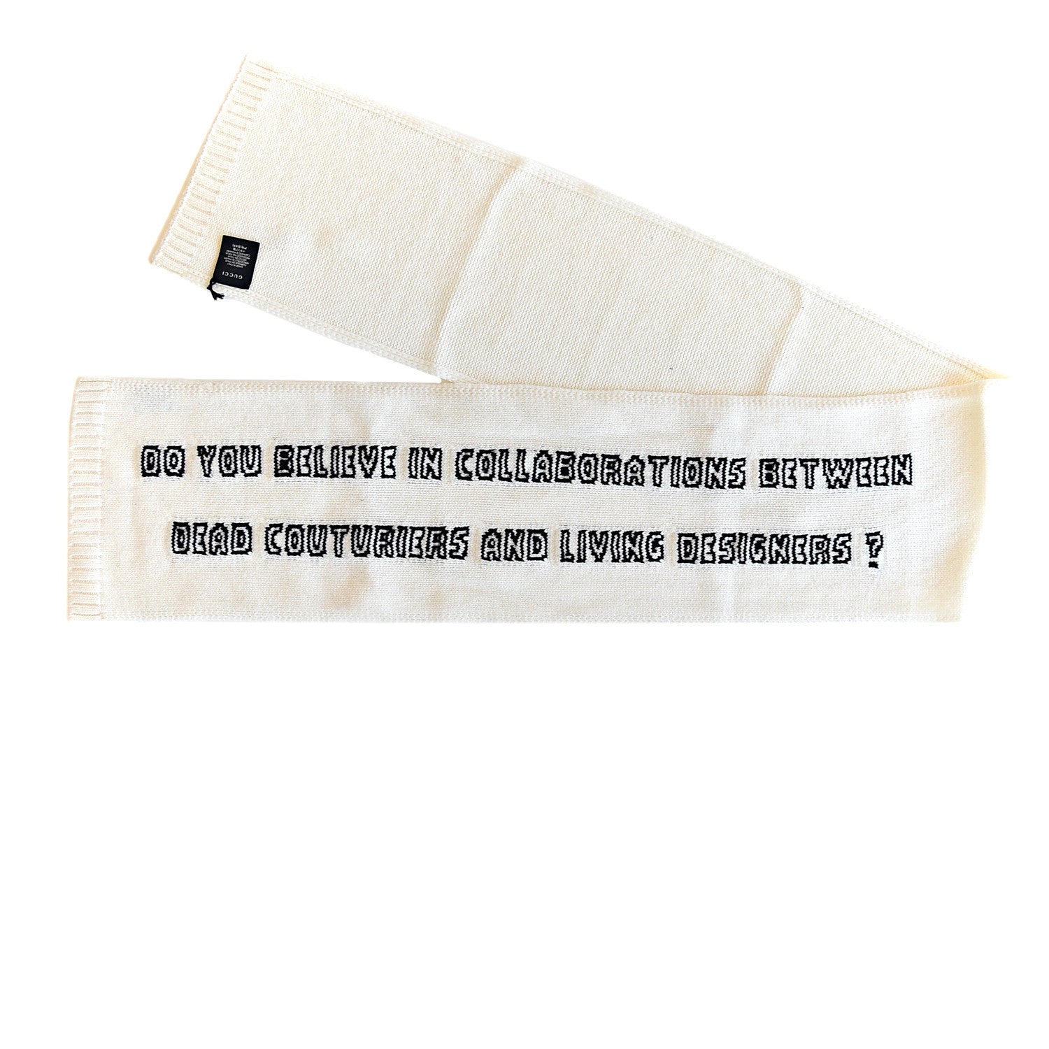 Gucci Wool Knit Fly Pig Scarf Ivory 4 of 5