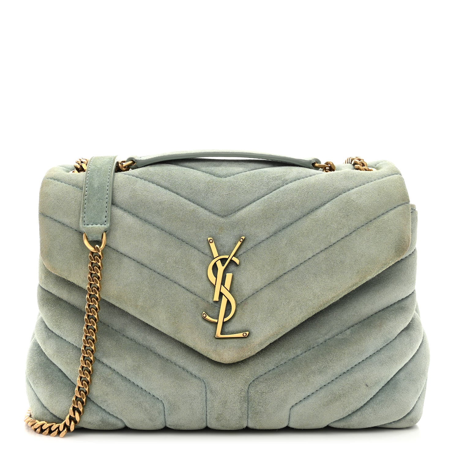 Saint Laurent Suede Calfskin Y Quilted Monogram Small Loulou Chain Satchel Vert Opaline 1 of 10