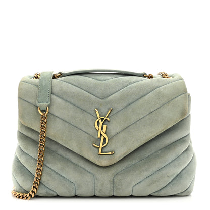 Saint Laurent Suede Calfskin Y Quilted Monogram Small Loulou Chain Satchel Vert Opaline 1 of 10