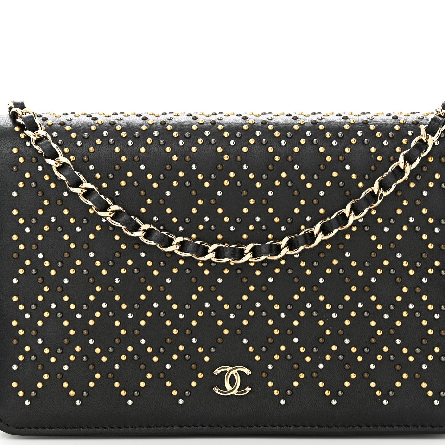 Lambskin Studded Wallet On Chain WOC Black