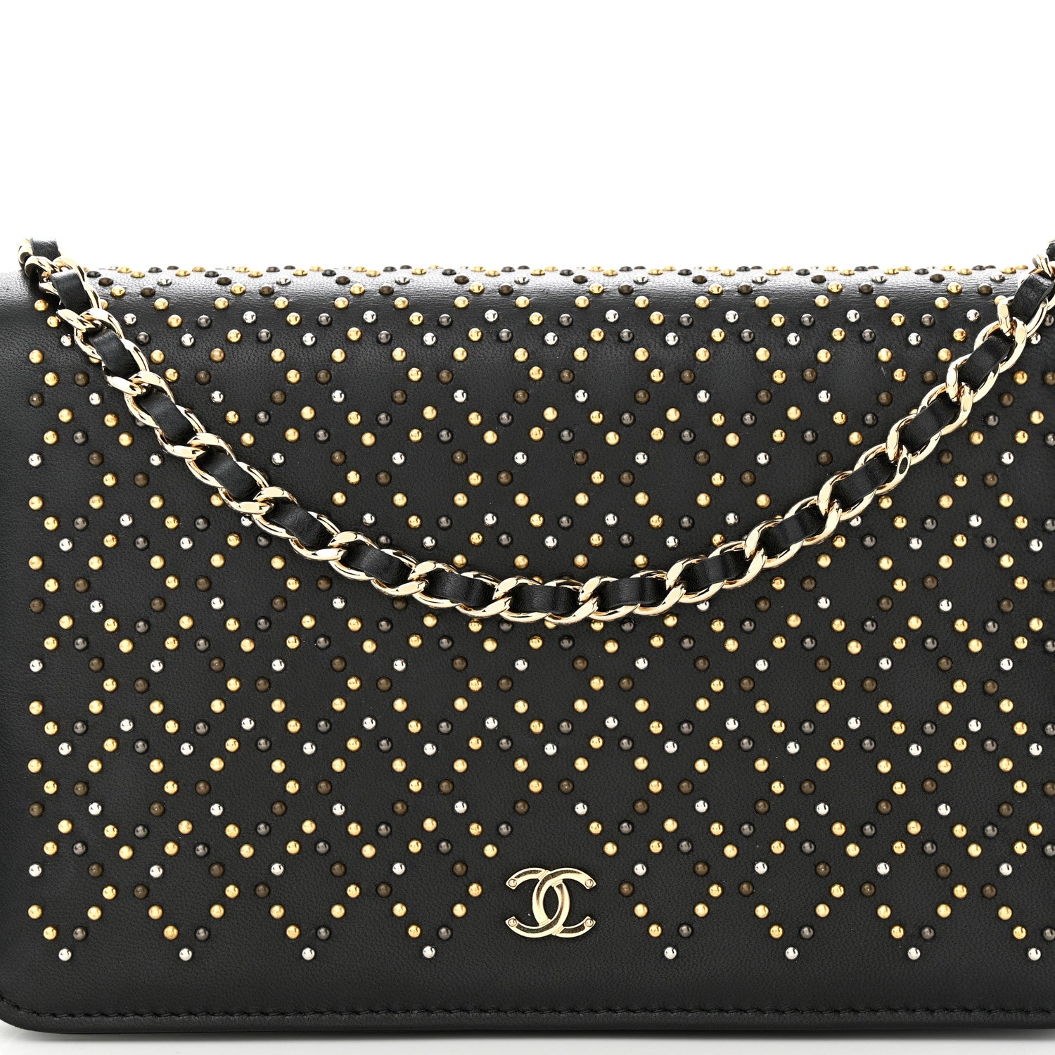 Chanel Lambskin Studded Wallet On Chain WOC Black 9 of 13