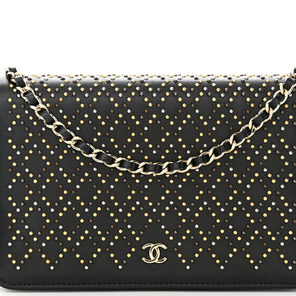 Chanel Lambskin Studded Wallet On Chain WOC Black 9 of 13