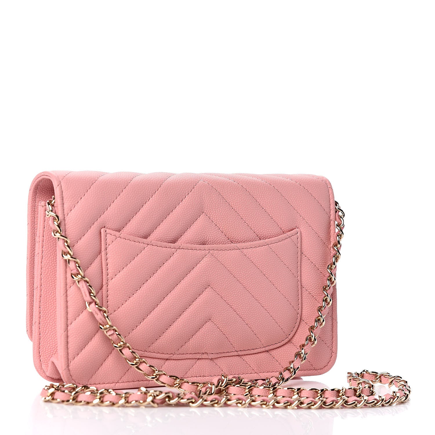 Chanel Iridescent Caviar Chevron Quilted Wallet On Chain WOC Pink 3 of 10