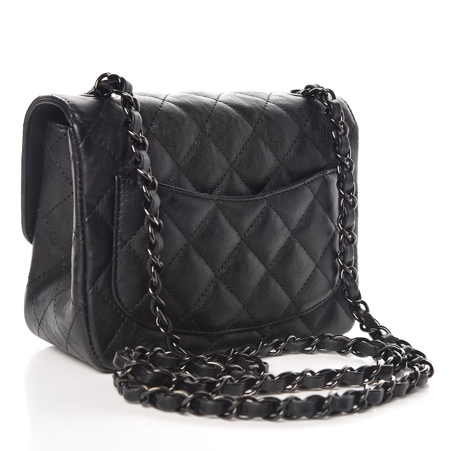 Crumpled Calfskin Quilted Mini Square Flap So Black