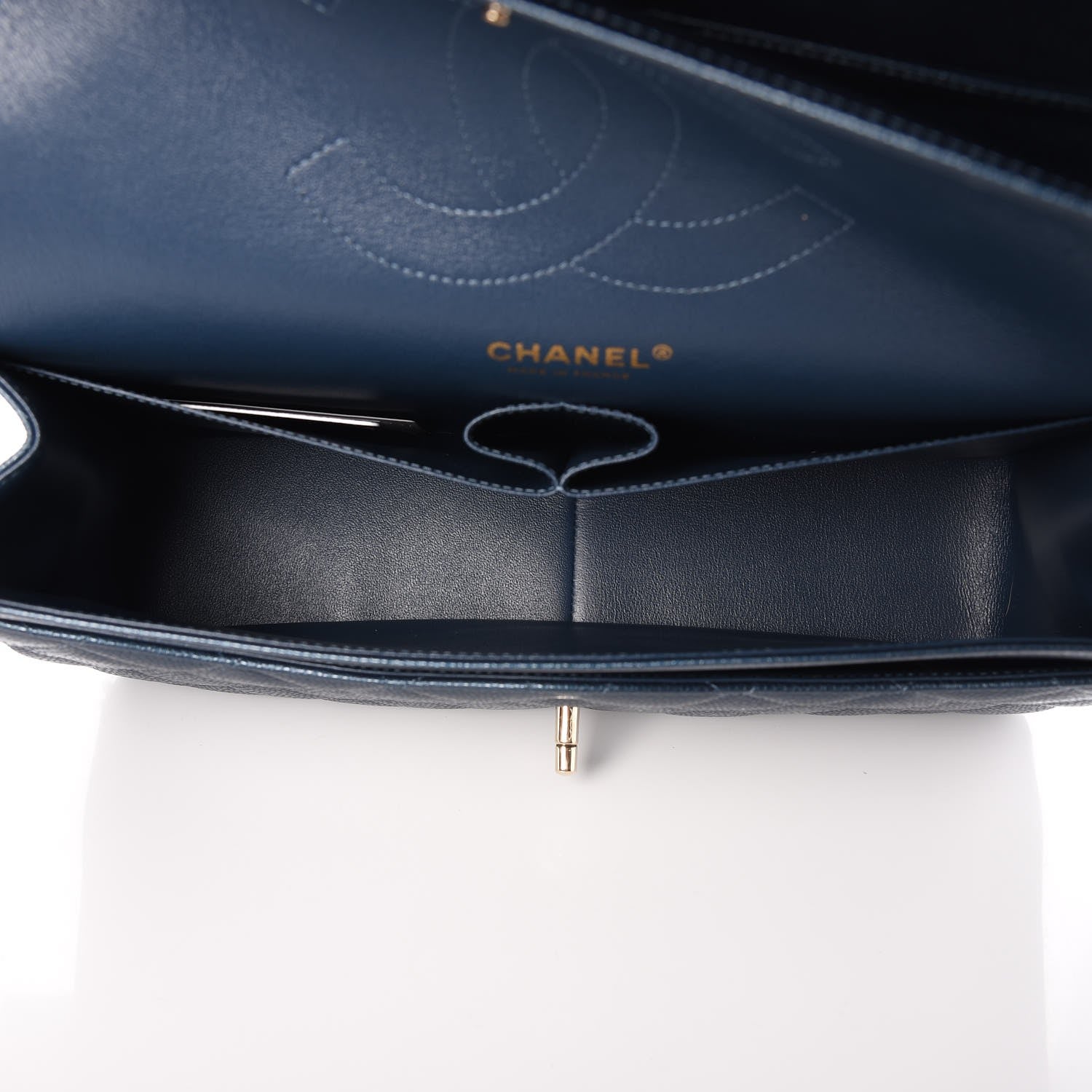 Chanel Metallic Caviar Quilted Jumbo Double Flap Dark Blue 6 of 9
