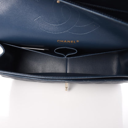 Chanel Metallic Caviar Quilted Jumbo Double Flap Dark Blue 6 of 9