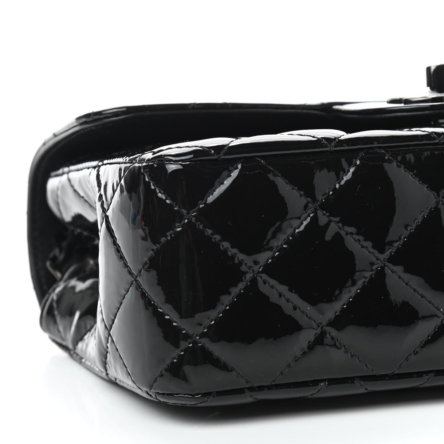 Patent Calfskin Quilted Mini Rectangular Flap So Black