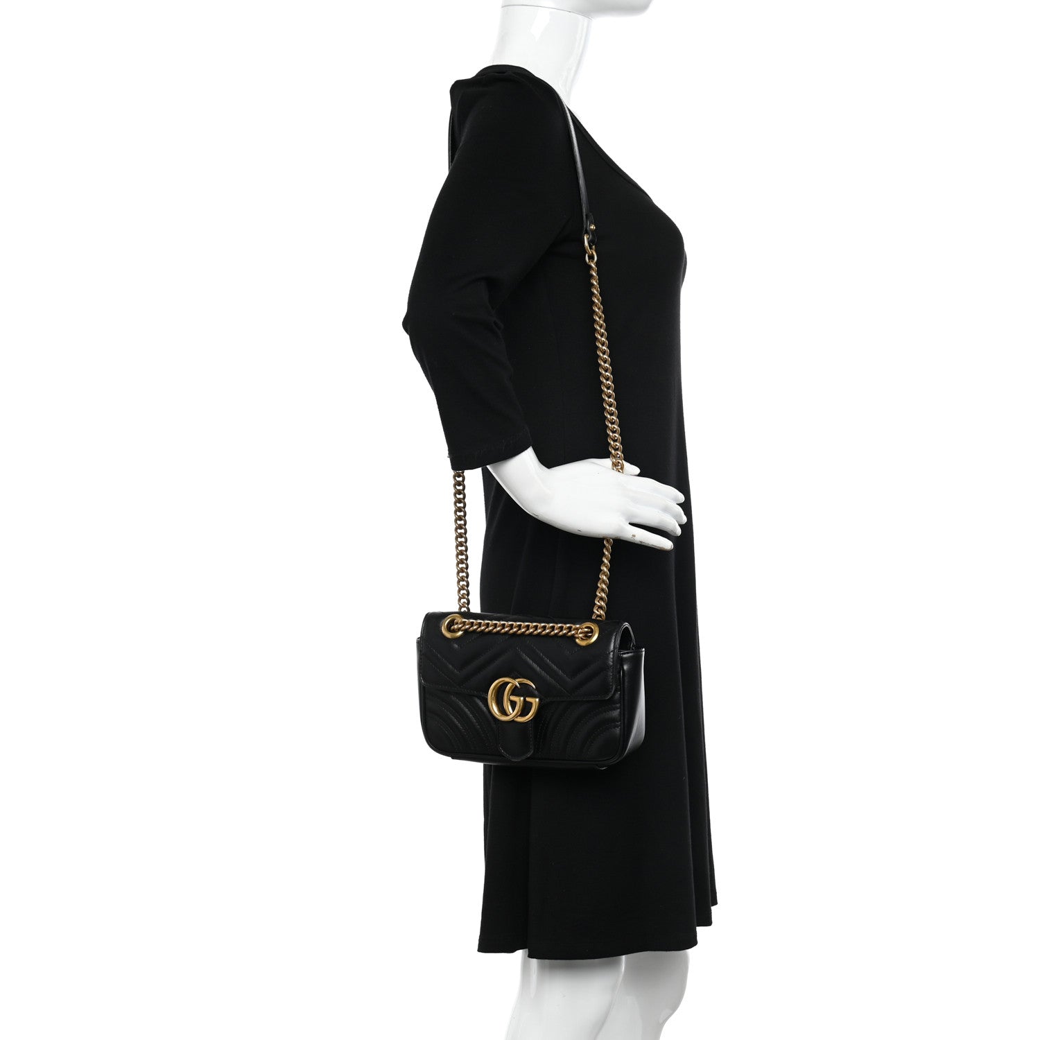 Gucci Calfskin Matelasse Mini GG Marmont Shoulder Bag Black 2 of 11