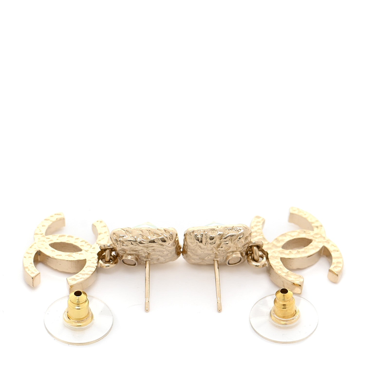 Chanel Iridescent Baguette Crystal CC Drop Earrings Gold 3 of 5