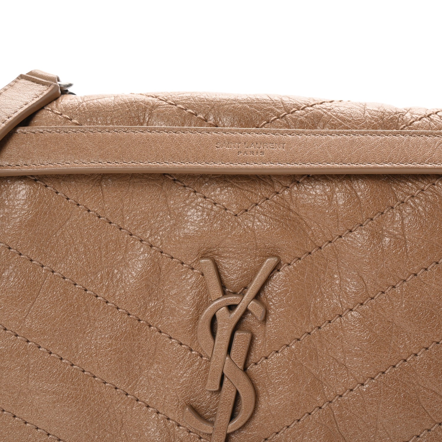Saint Laurent Crinkled Calfskin Matelasse Monogram Medium Niki Chain Satchel Dark Toffee 7 of 9