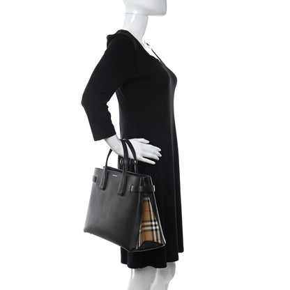 Burberry Derby Calfskin Vintage Check Medium Banner Tote Black 2 of 11