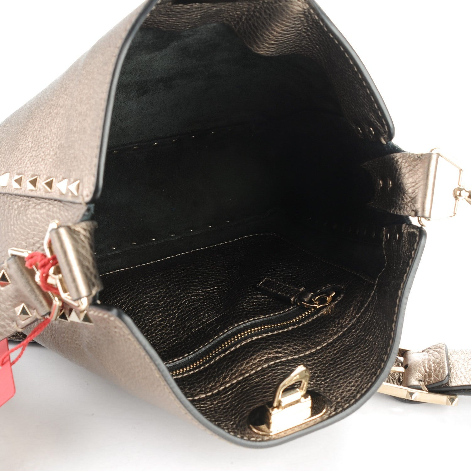 Valentino Garavani Metallic Pebbled Calfskin Small Rockstud Flip-Lock Messenger Bag Sasso 5 of 7