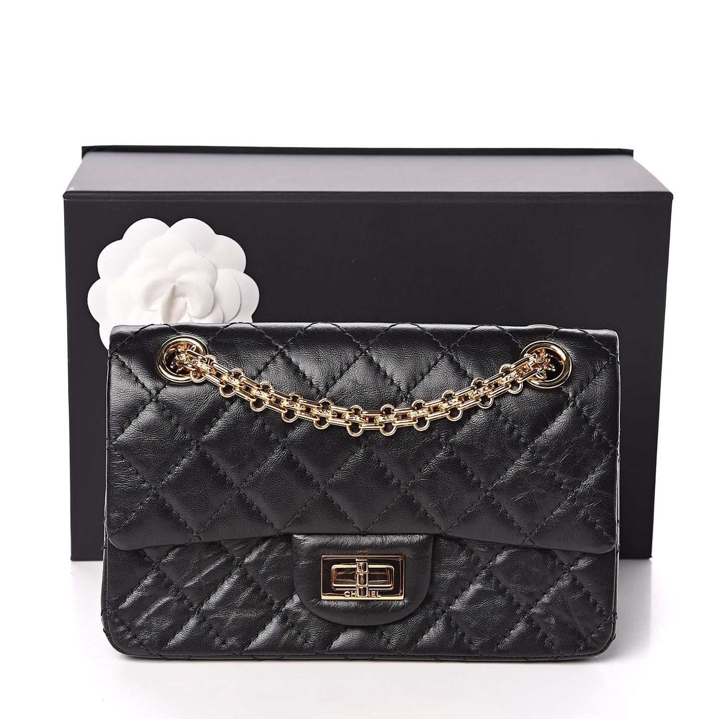 Aged Calfskin Quilted 2.55 Reissue Mini Flap Black
