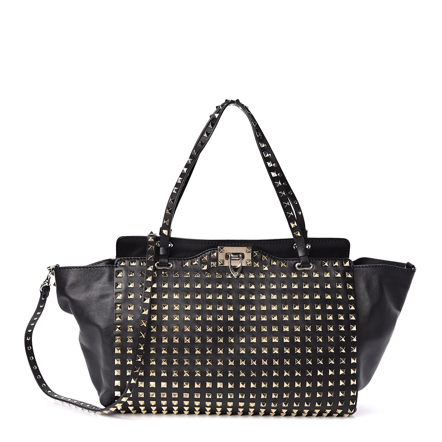 Valentino Garavani Vitello Medium Rockstud All Over Tote Black 1 of 11