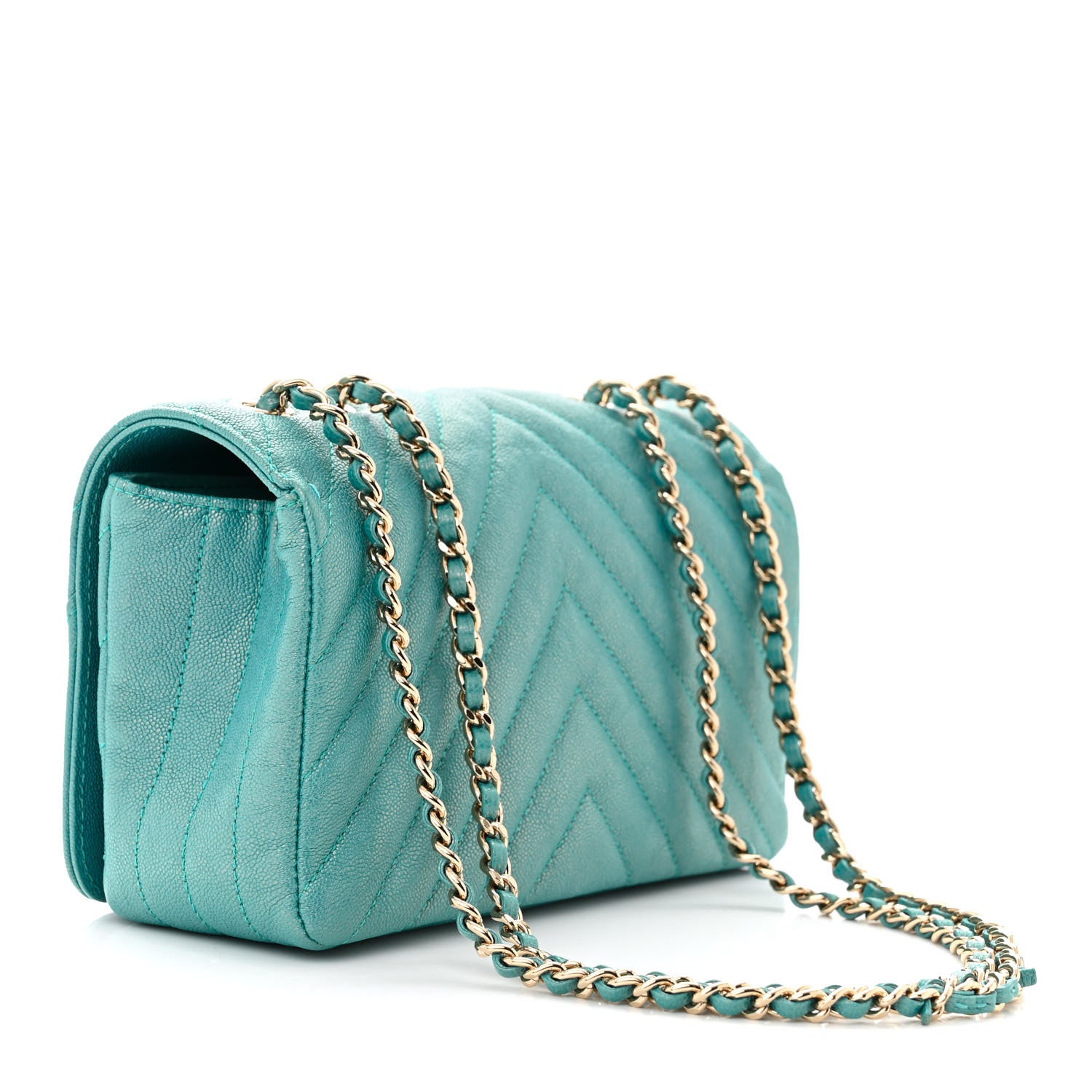 Chanel Caviar Chevron Quilted Small Statement Flap Turqouise 3 of 11