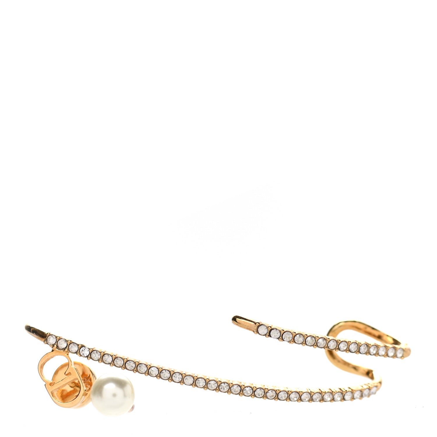 Christian Dior Metal Crystal Pearl CD Ear Cuff Gold 1 of 5