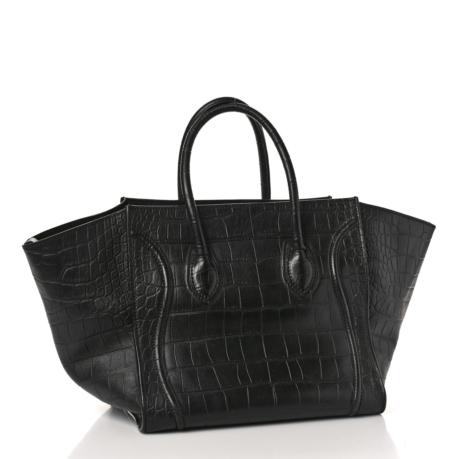 Celine Crocodile Embossed Calfskin Medium Phantom Luggage Black 3 of 9