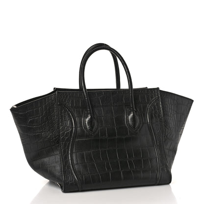 Celine Crocodile Embossed Calfskin Medium Phantom Luggage Black 3 of 9
