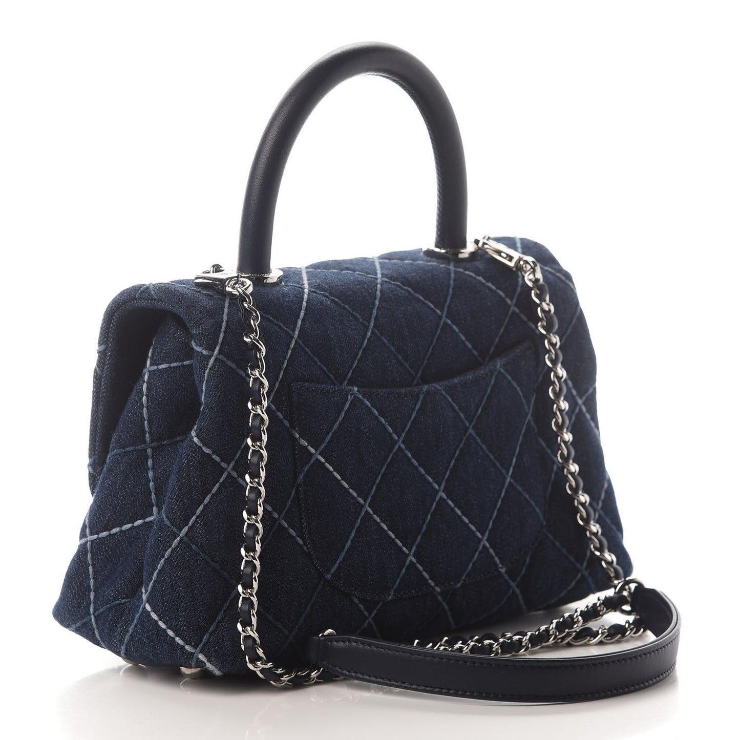 Denim Quilted Mini Coco Handle Flap Blue