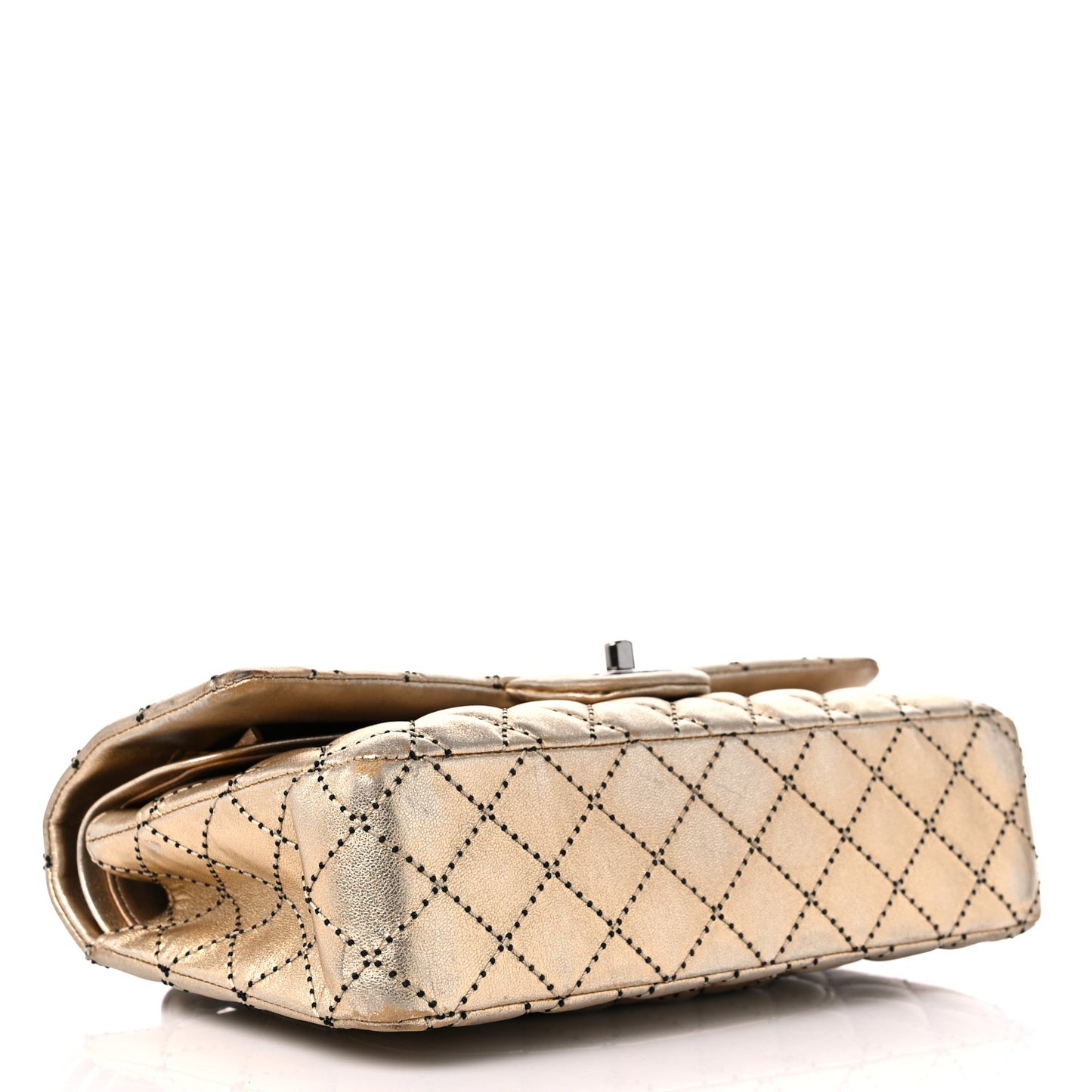 Metallic Washed Lambskin Quilted Medium Double Flap Dark Gold Black