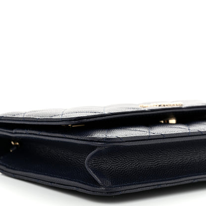 Chanel Caviar Quilted Hammered CC Wallet on Chain WOC Navy Blue 10 of 12