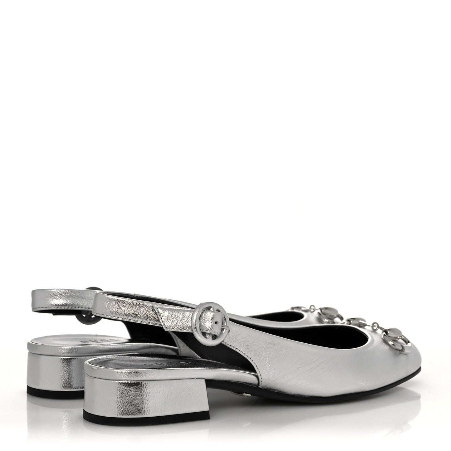 Metallic Nappa Horsebit Slingback Pumps 35 Argento