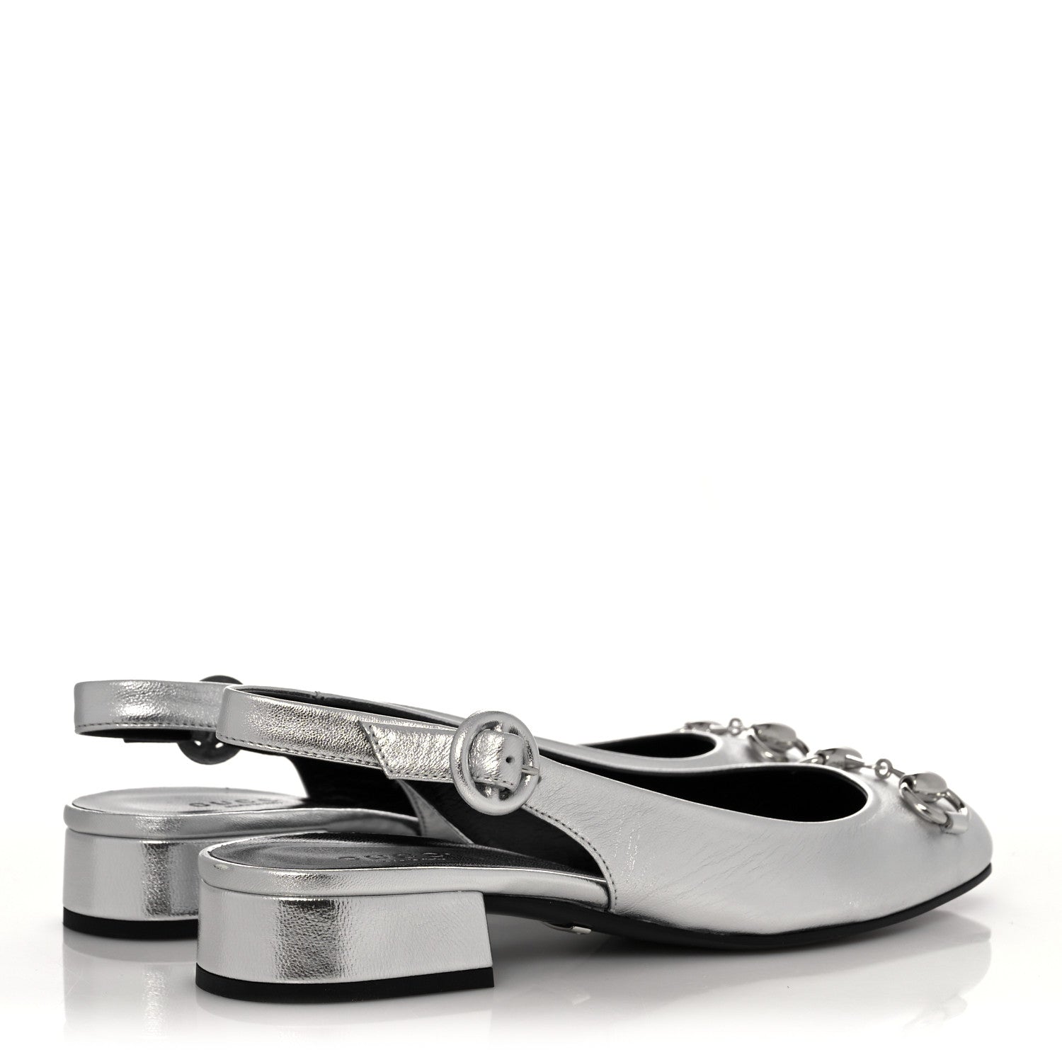 Gucci Metallic Nappa Horsebit Slingback Pumps 35 Argento 4 of 8