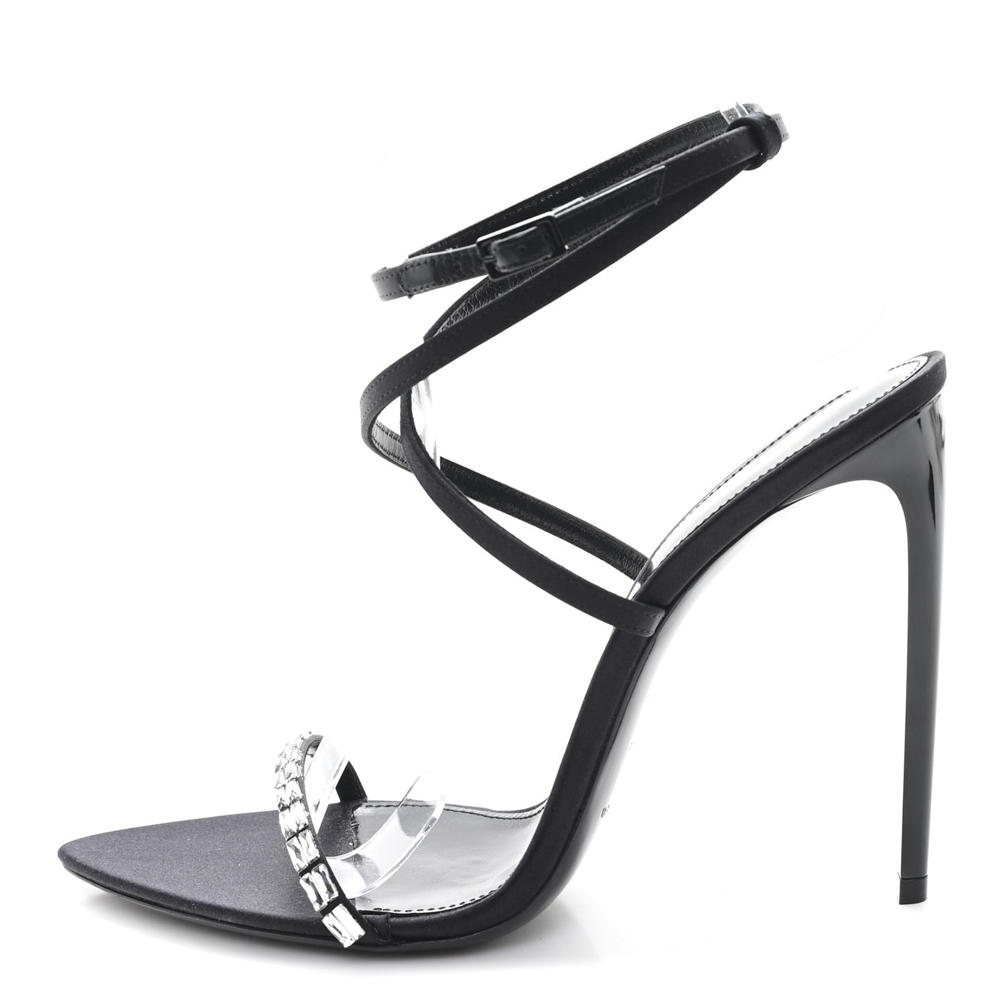 Crepe Satin Strass Satine 110 Ankle Strap Sandals 39.5 Black