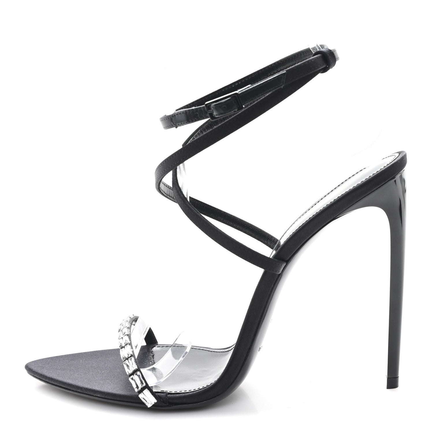 Saint Laurent Crepe Satin Strass Satine 110 Ankle Strap Sandals 39.5 Black 1 of 9