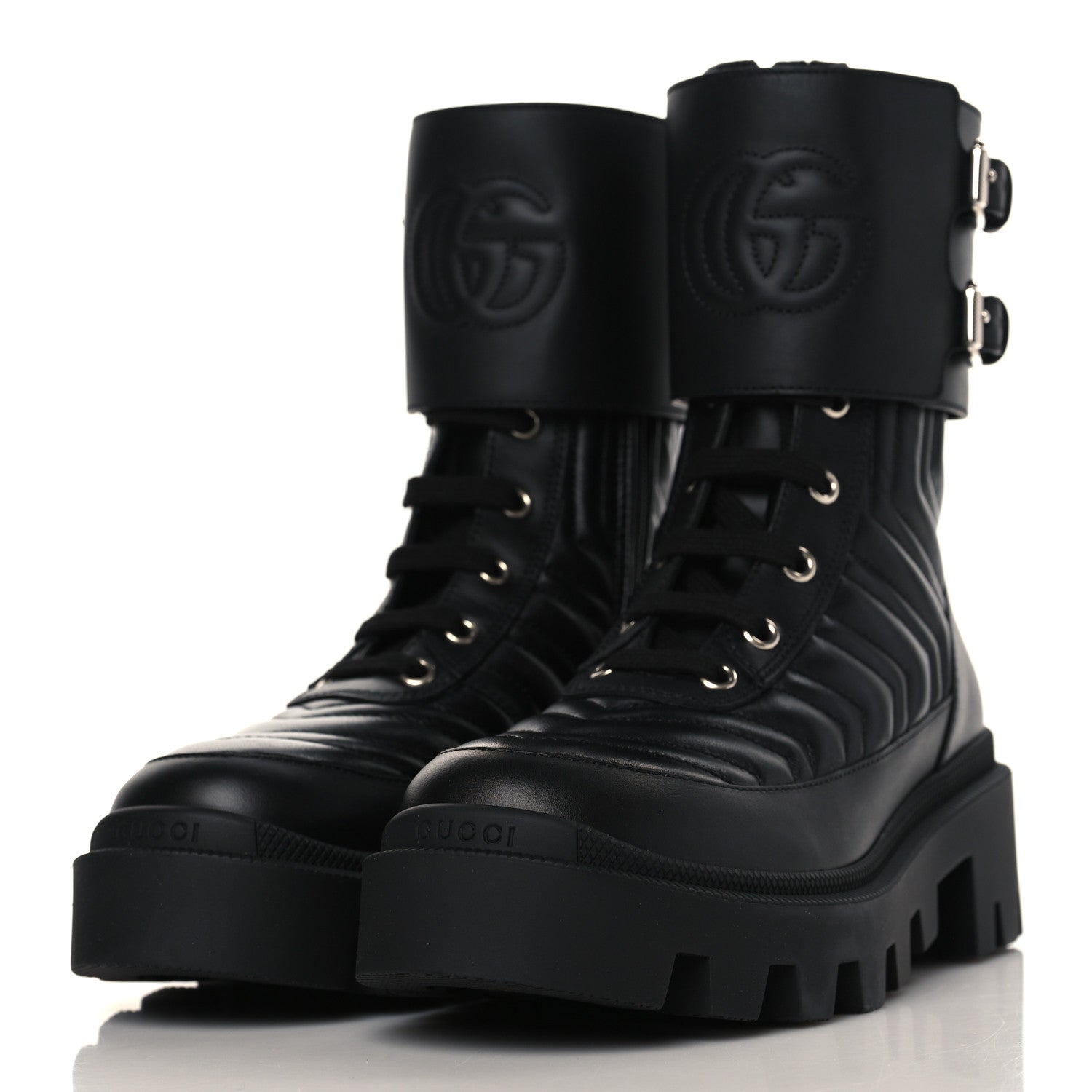 Gucci Nappa Frances GG Matelasse Platform Combat Boots 35 Black 3 of 9