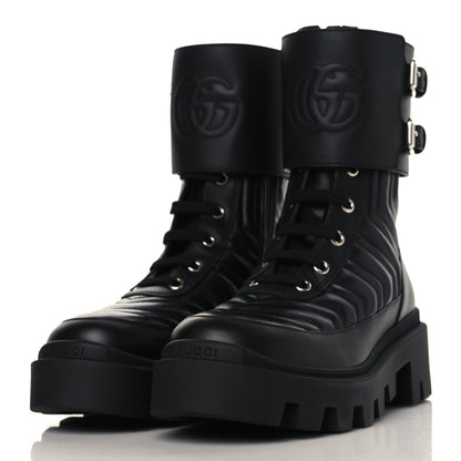 Gucci Nappa Frances GG Matelasse Platform Combat Boots 35 Black 3 of 9