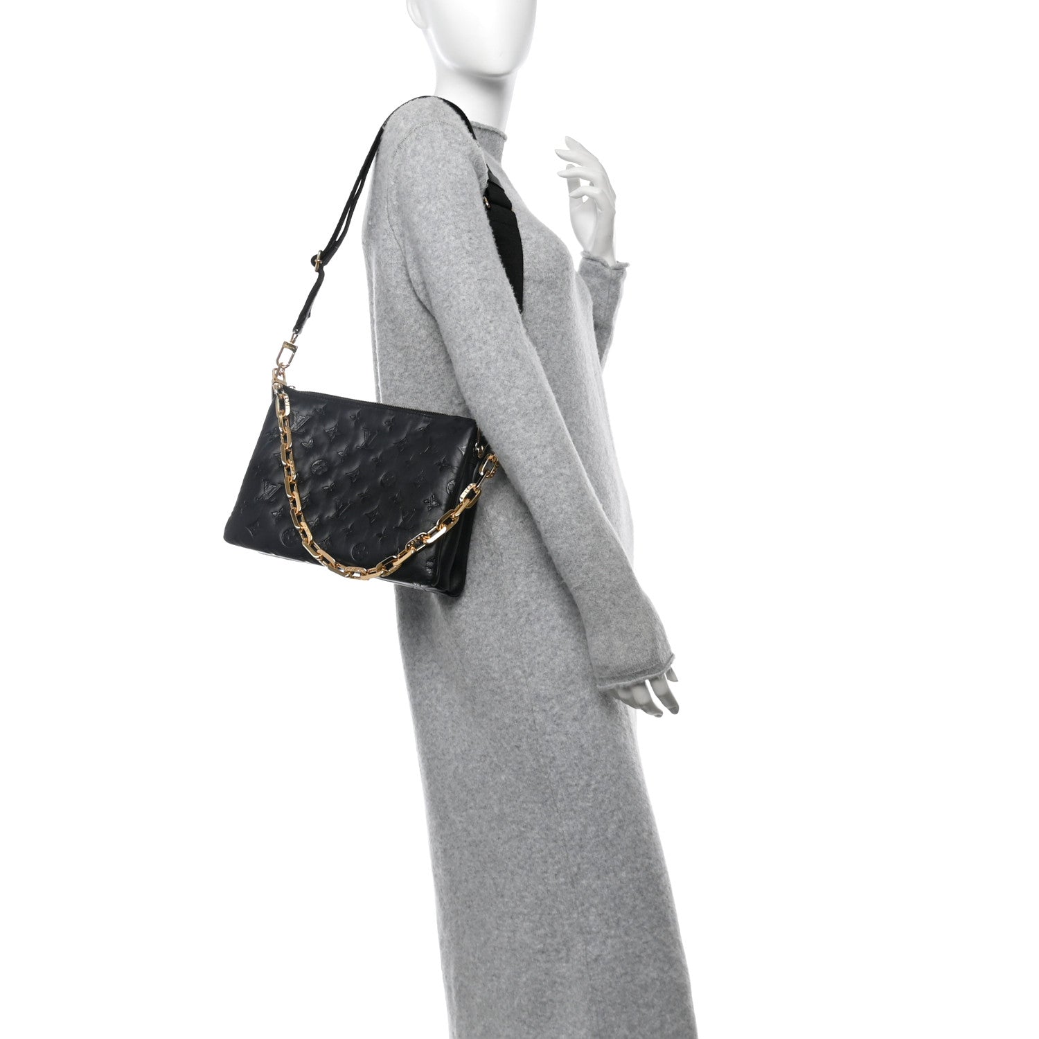Louis Vuitton Lambskin Embossed Monogram Coussin PM Black 2 of 10