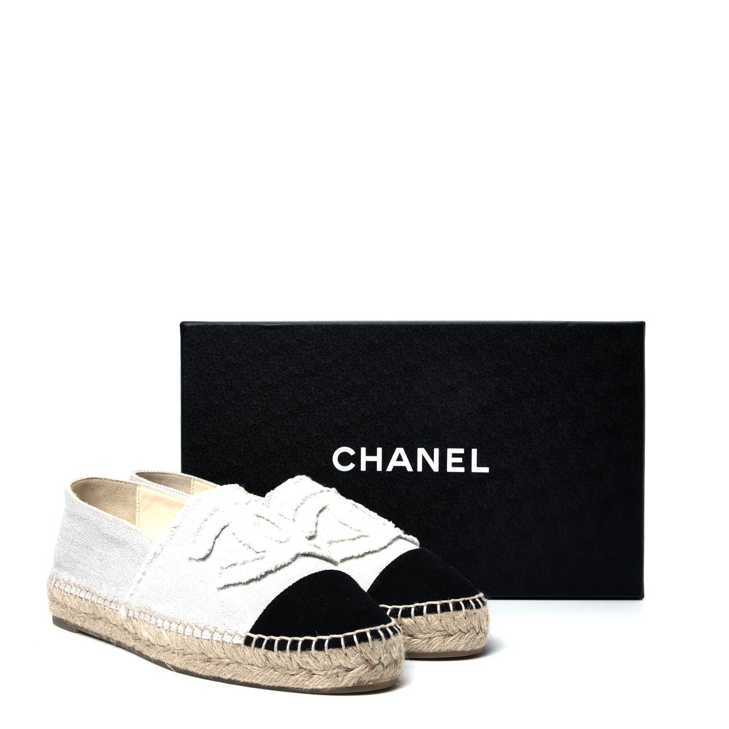 Chanel Linen CC Espadrilles 39 White Black 9 of 9