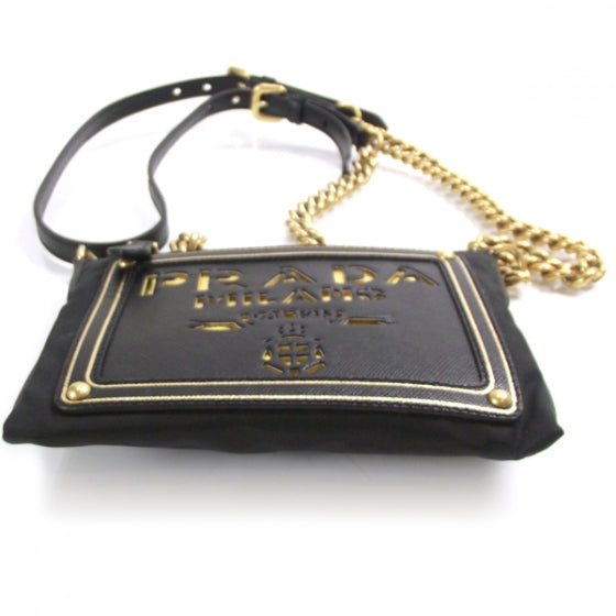 Tessuto Bandoliera Logo Shoulder Bag Gold Black