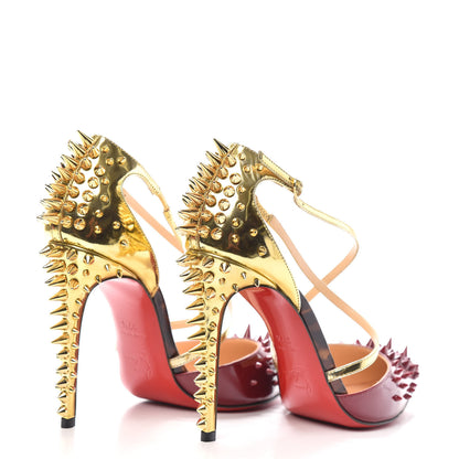 Christian Louboutin Patent Goldocross Spike 100 Pumps 37.5 Carmin 4 of 7