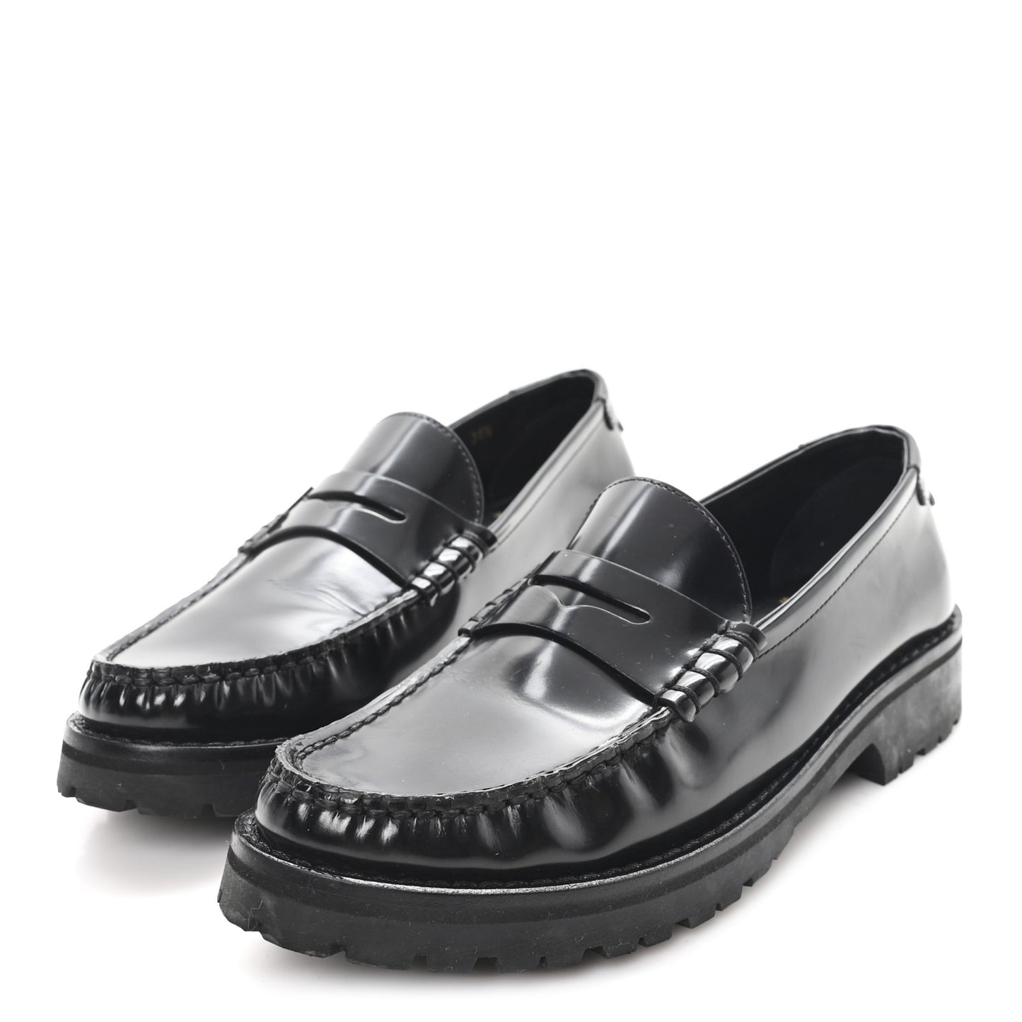 Glazed Calfskin Le Loafer 15 Penny Slippers 36.5 Black