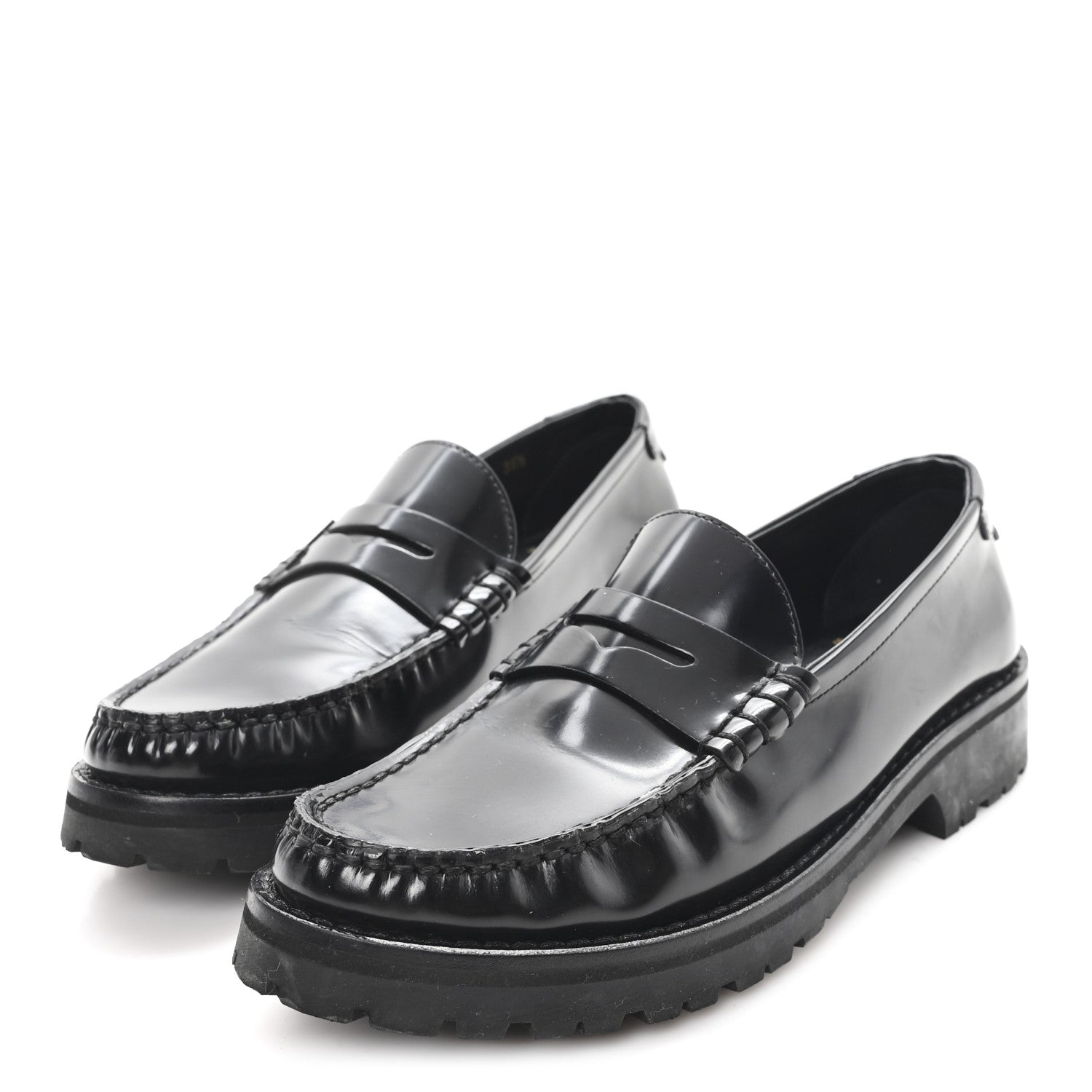 Saint Laurent Glazed Calfskin Le Loafer 15 Penny Slippers 36.5 Black 4 of 10