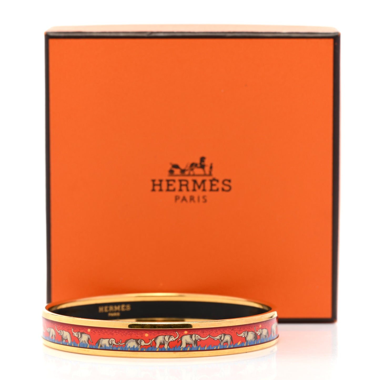 Enamel Printed Elephants Grazing Narrow Bracelet
