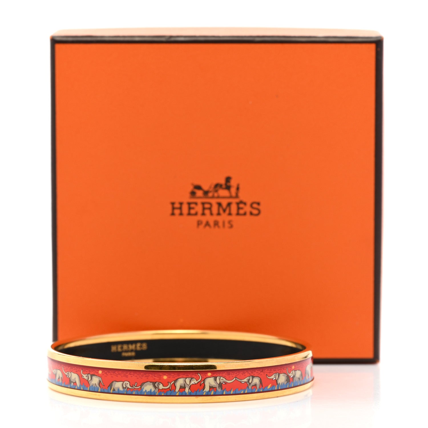 Hermes Enamel Printed Elephants Grazing Narrow Bracelet 6 of 6