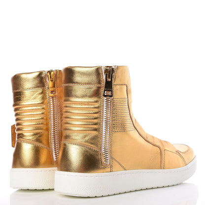 Gucci Metallic Nappa Silk Mens Dog Tag High Top Sneakers 7.5 Oro 4 of 9