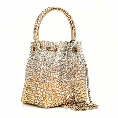 Jimmy Choo Satin Hotfix Crystal Embellished Bon Bon Bucket Bag Gold Silver 2 of 10